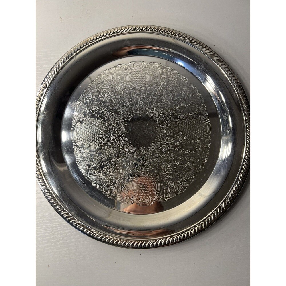 INTERNATIONAL SILVER COMPANY 12" ROUND SILVERPLATED FLORAL TRAY